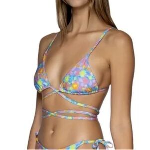 B Swim Jade Blossom tie bikini top size small purple blue floral